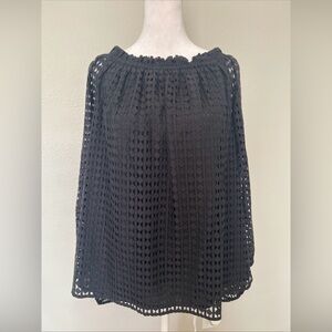 Jones New York Black Hollow Knit Long Sleeve Peasant Blouse Small